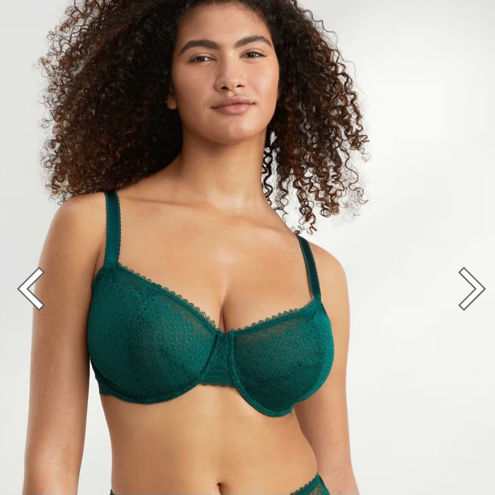 🌿Gorgeous Bare Underwire Supportive Push-up W/O Padding Green Lace Bra 32DDD🌿
